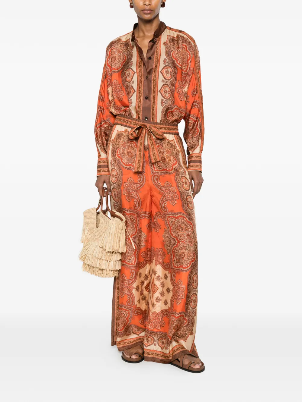 ZIMMERMANN Mahon broek met paisley-print en ceintuur Oranje