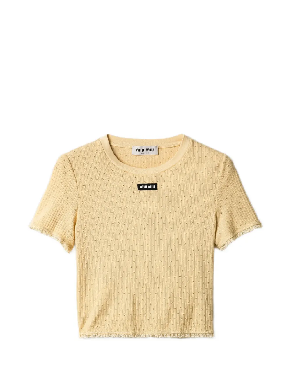 Miu Miu logo-patch pointelle-knit T-shirt - Toni neutri