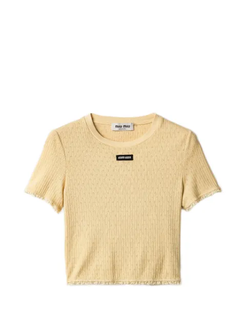 Miu Miu logo-patch pointelle-knit T-shirt