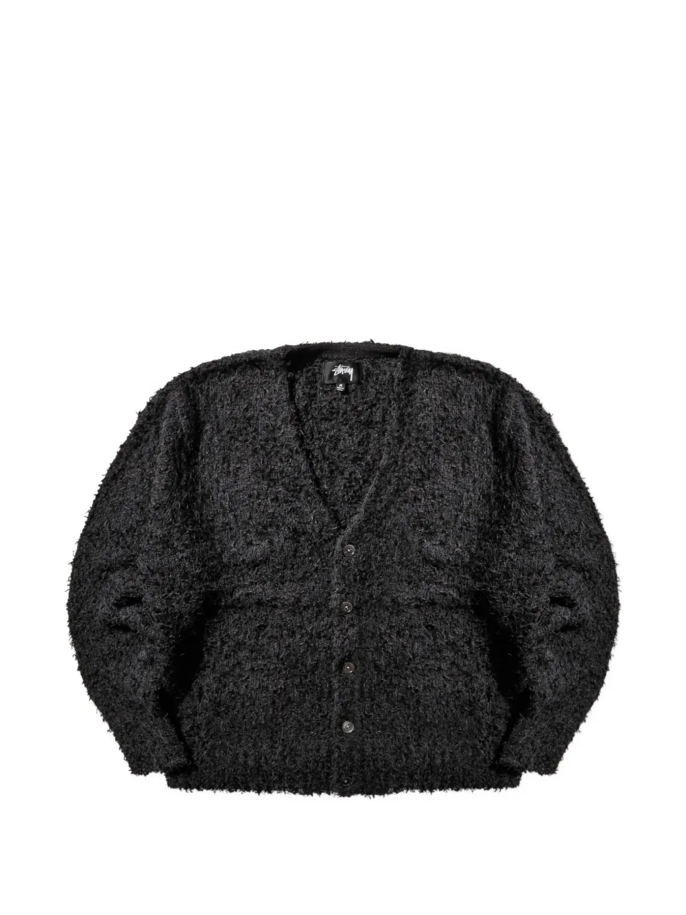 Stussy Distressed-effect V-neck Cardigan In Black
