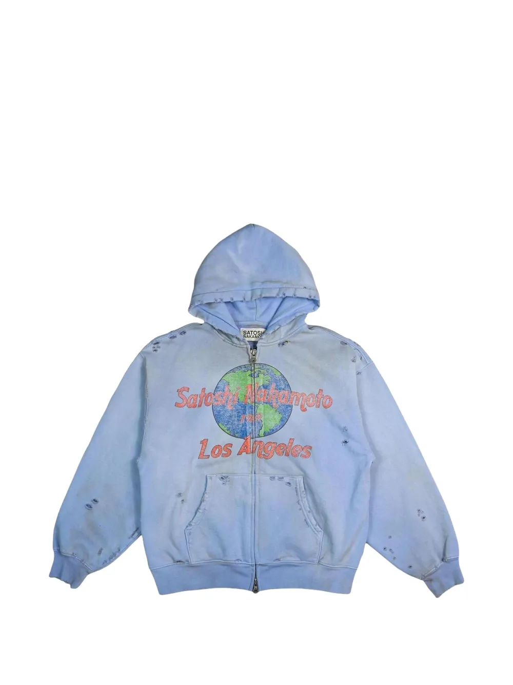 SATOSHI NAKAMOTO 1969 Rock distressed graphic-print hoodie - Blue