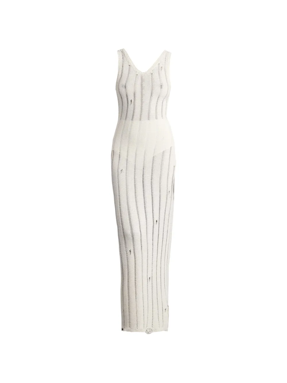 Laneus Distressed Ribbed-knit Dress In White