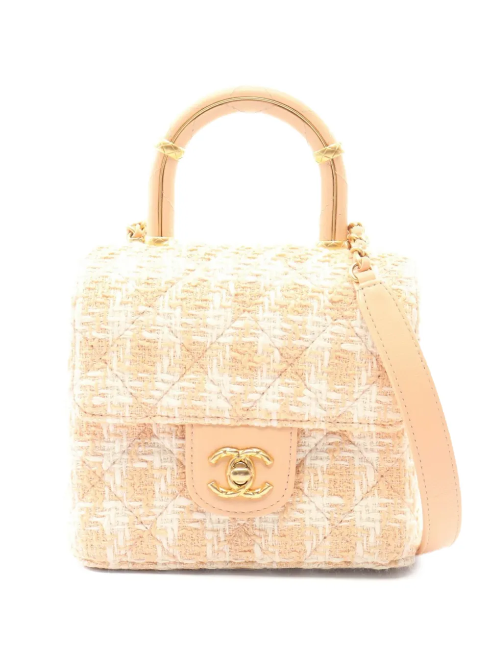 CHANEL Pre-Owned 2021s mini Flap tweed-design shoulder bag - Neutrals
