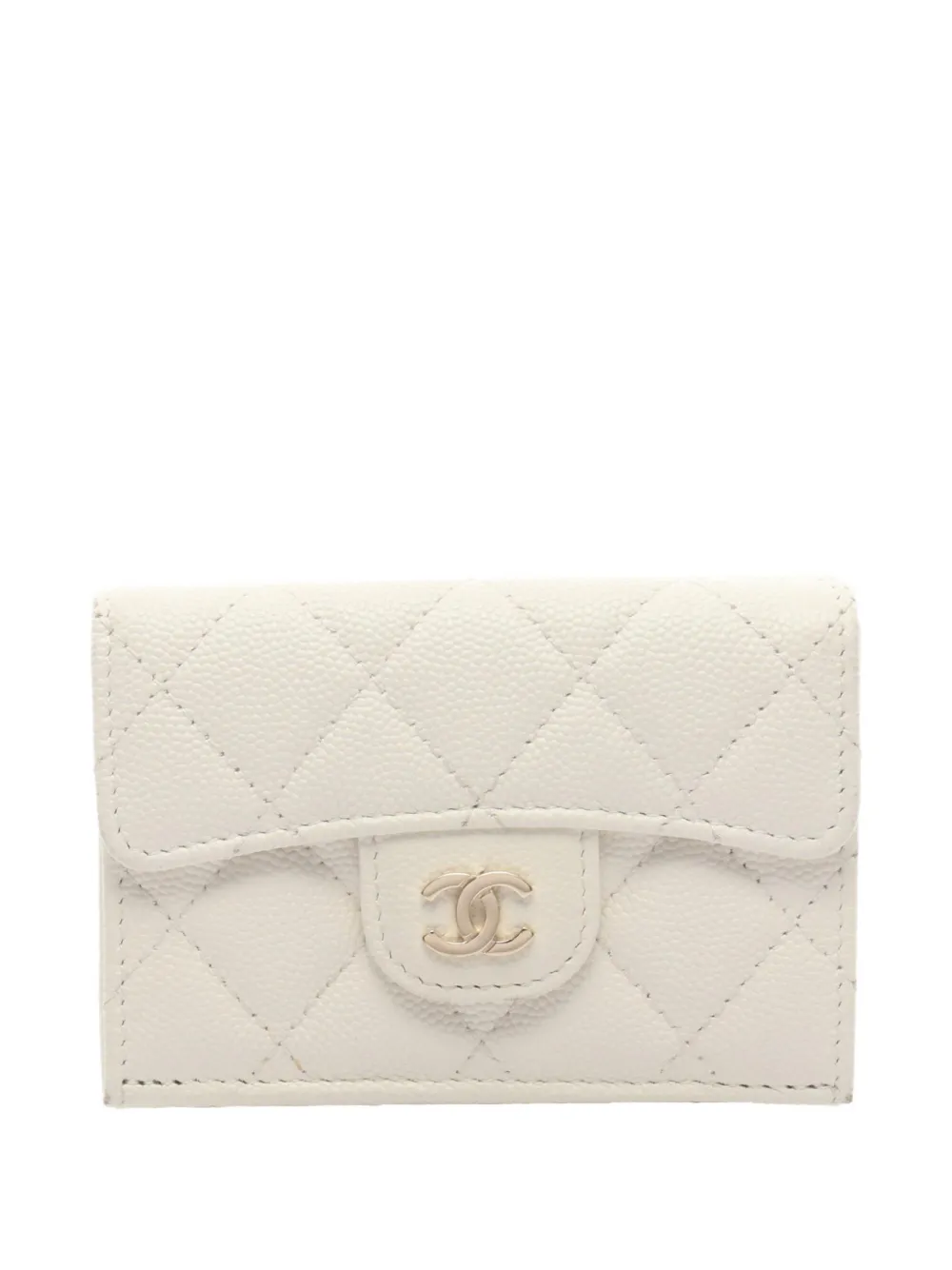 CHANEL Pre-Owned 2021-2022 matelassé Caviar flap wallet - Bianco