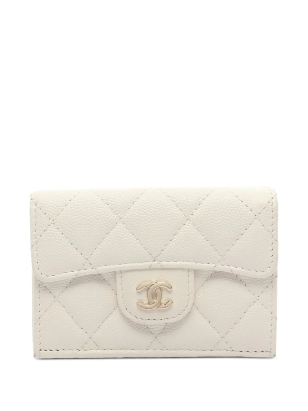 CHANEL Pre-Owned 2021-2022 matelassé Caviar flap wallet - Bianco