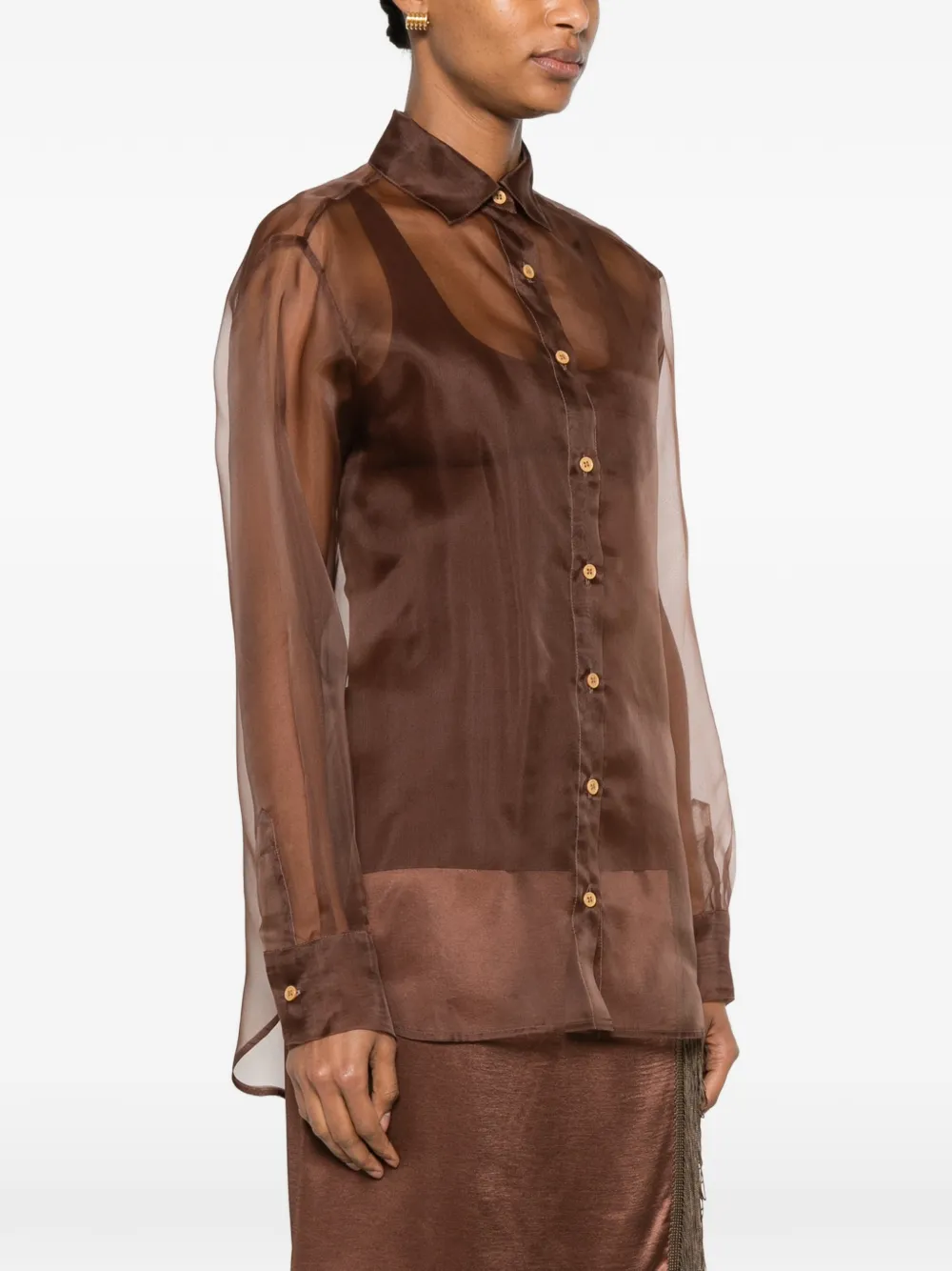 THE NINA STUDIO Doorzichtige blouse met gestrikte rug Bruin