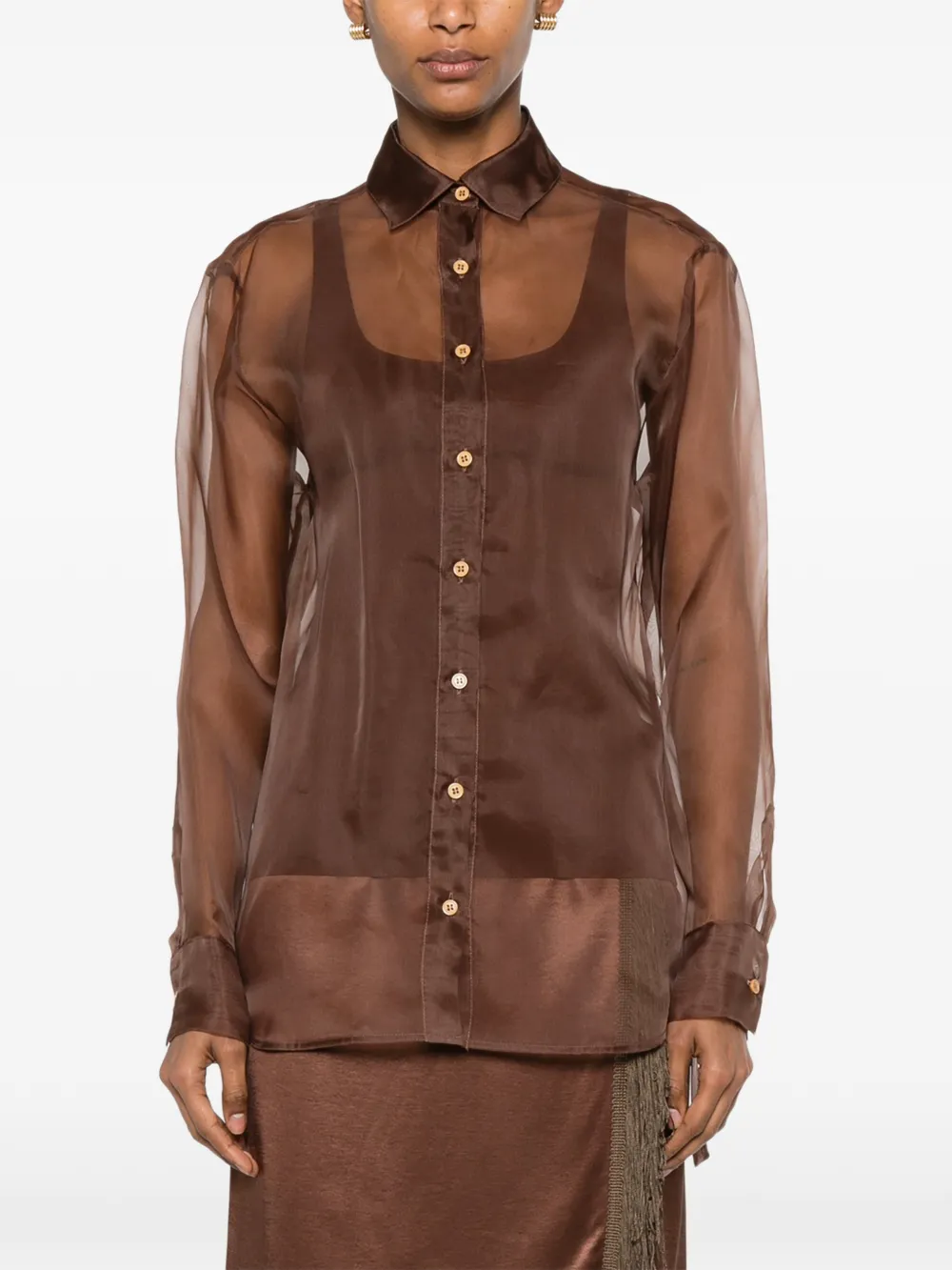 THE NINA STUDIO Doorzichtige blouse met gestrikte rug Bruin