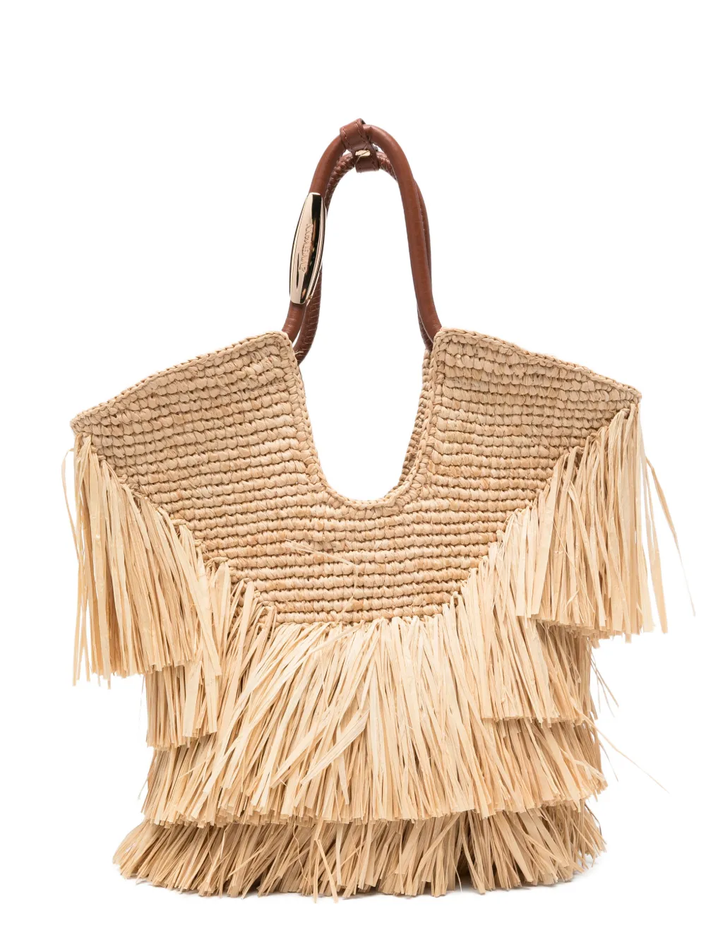 ZIMMERMANN small Goldentime fringed woven tote bag - Toni neutri