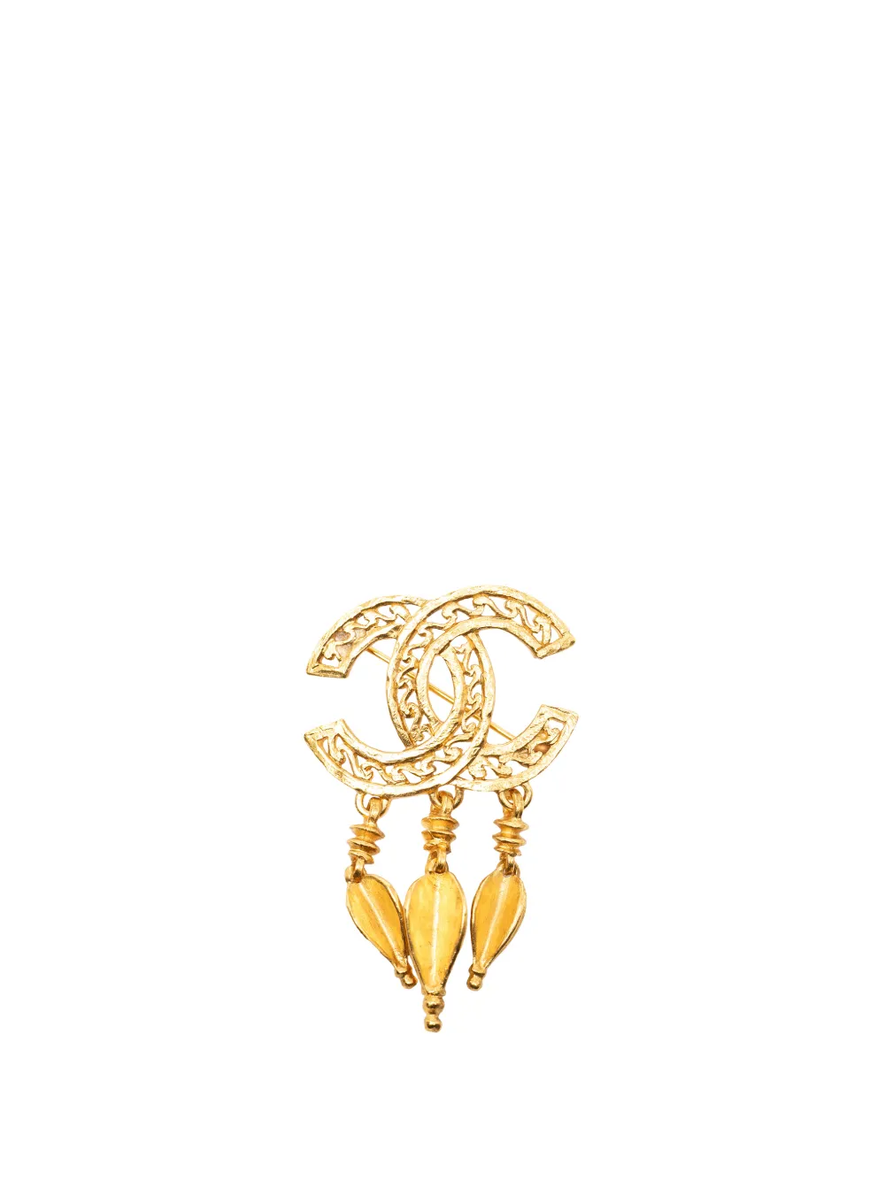 CHANEL Pre-Owned 1995 CC Gold Plated Filigree Pin Brooch costume brooch