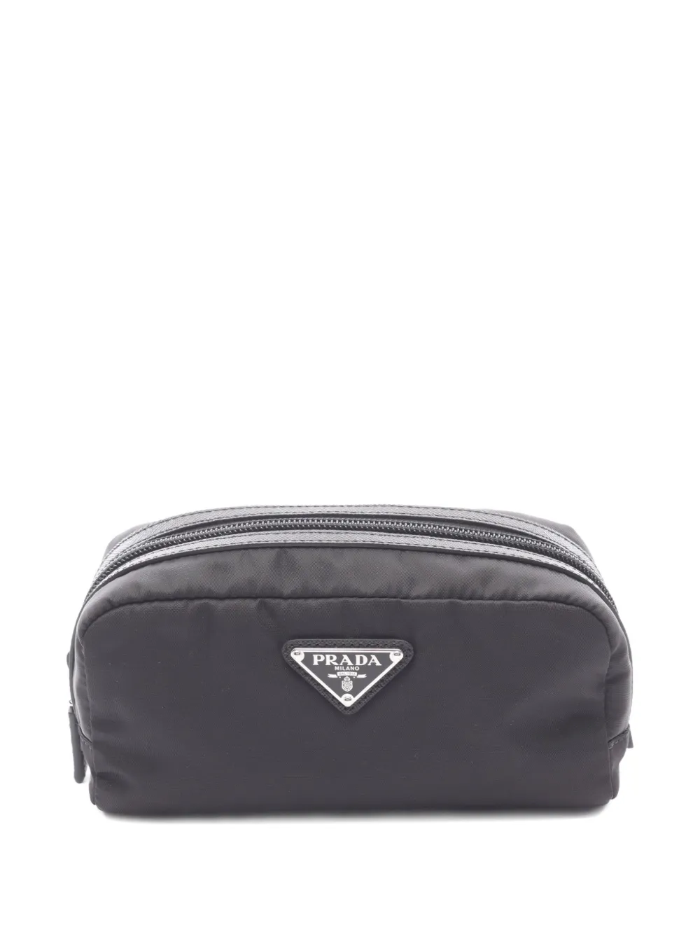 Prada Pre-Owned 2020s logo-detail leather wash bag - Nero