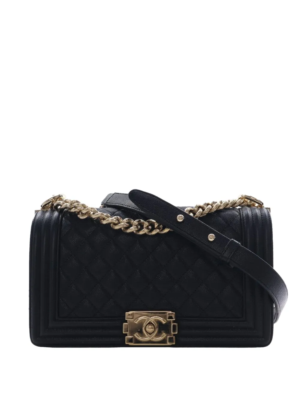 CHANEL Pre-Owned 2016-2017 Old Medium Quilted Caviar Boy Flap crossbody bag - Black