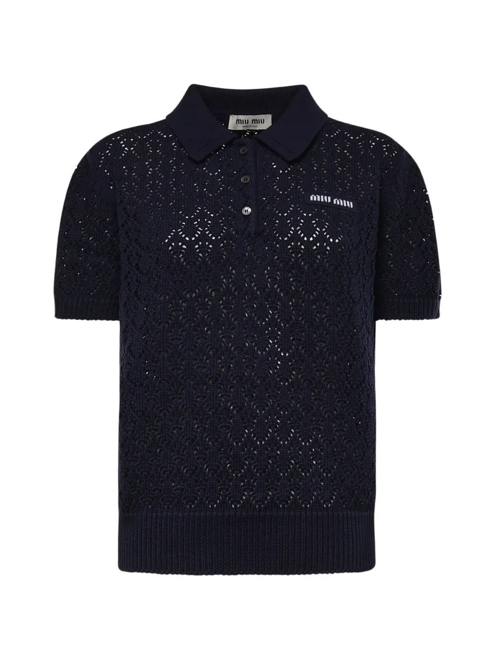 Miu Miu open-knit logo-patch polo top - Blu