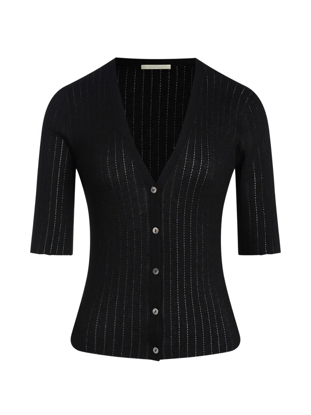 12 STOREEZ Lattice short-sleeve cardigan - Black