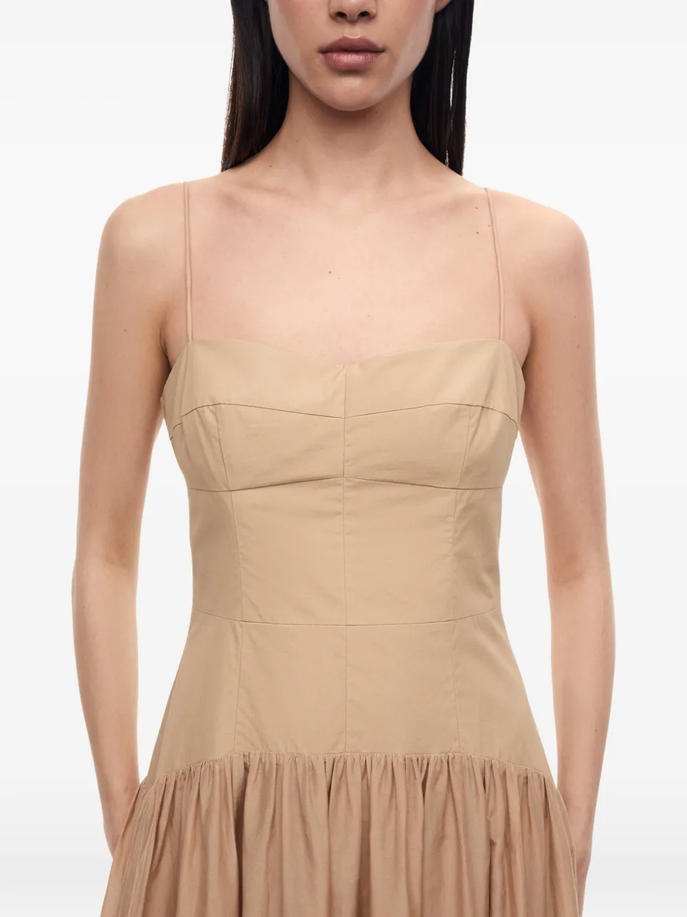 12 STOREEZ Provence jurk met spaghettibandjes Beige