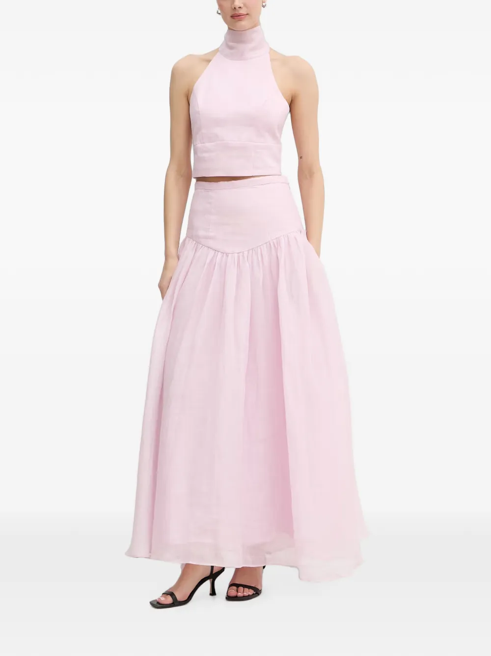 Bardot Haltertop met striksluiting Roze