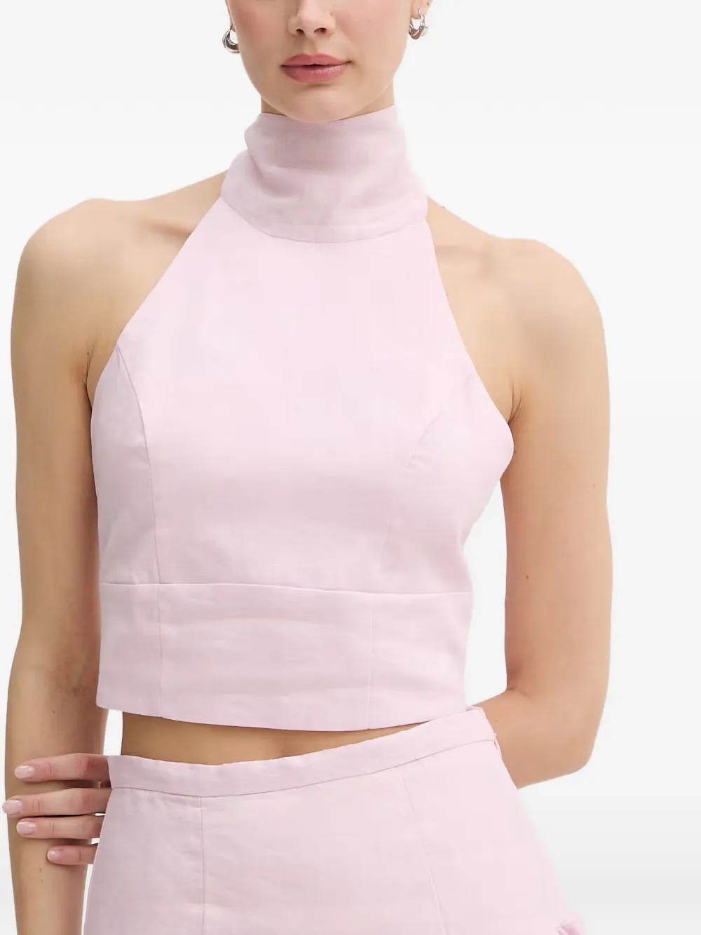 Bardot halterneck tie-fastening top - Rosa