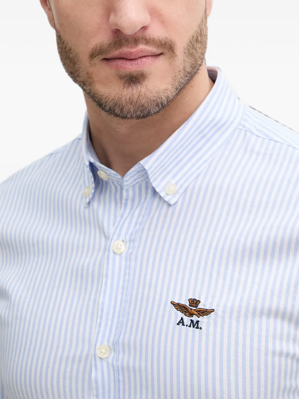 Aeronautica Militare Overhemd met geborduurd logo en verticale streep Blauw