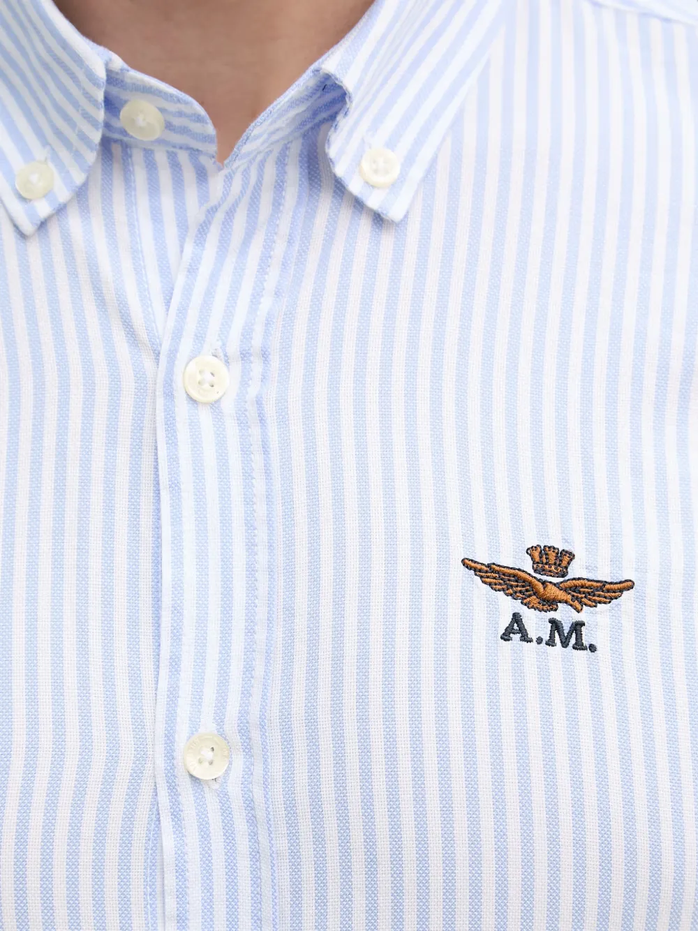 Aeronautica Militare Overhemd met geborduurd logo en verticale streep Blauw