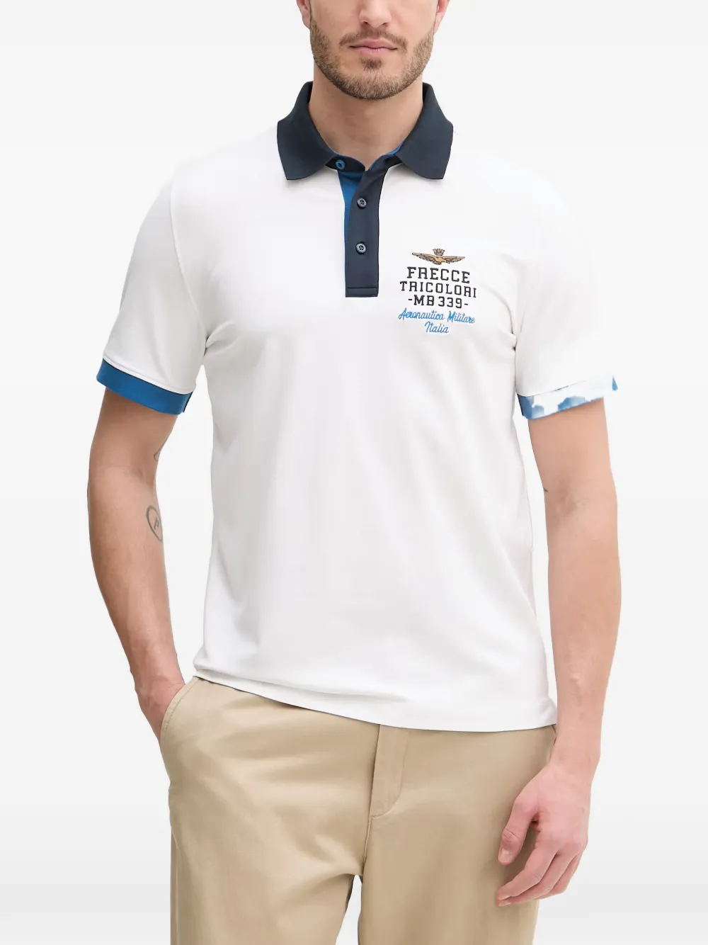 Aeronautica Militare logo-embroidered contrast-trim polo shirt - Bianco