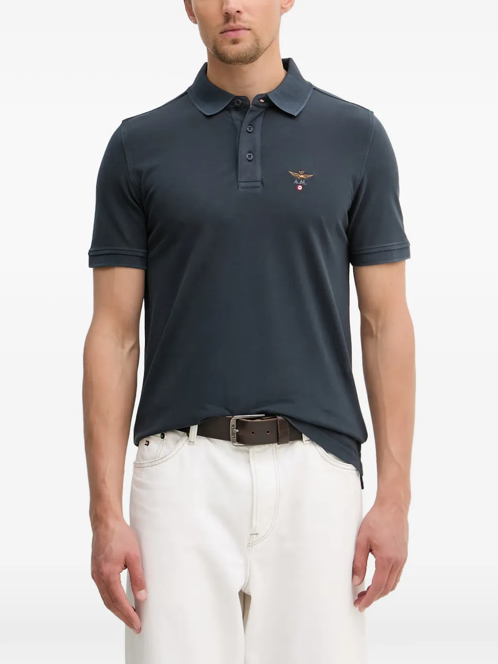 Aeronautica Militare logo-embroidered piqué Polo shirt - Blau