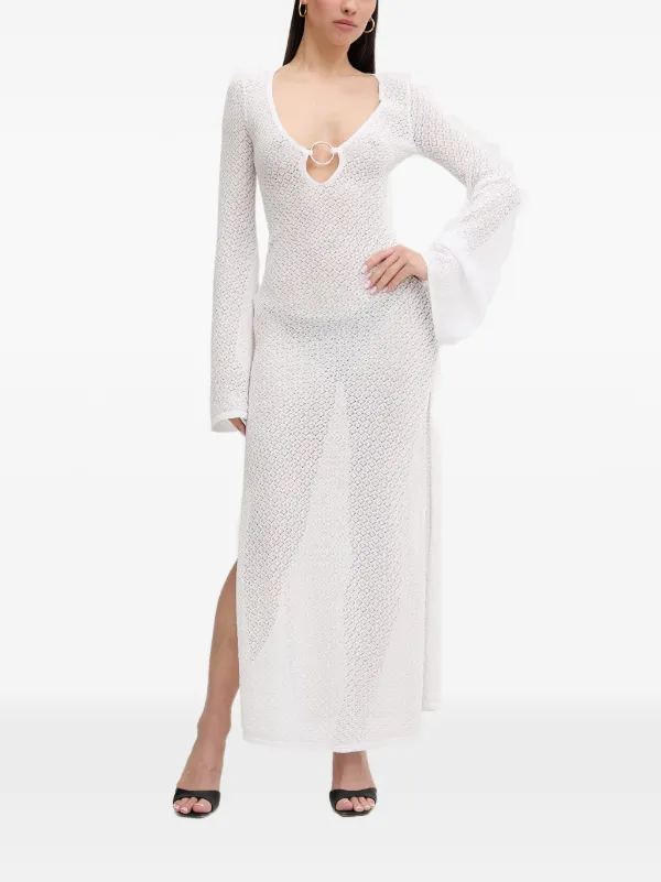 bardot knit maxi dress Bryn Crochet Ivory black lace gown with slit