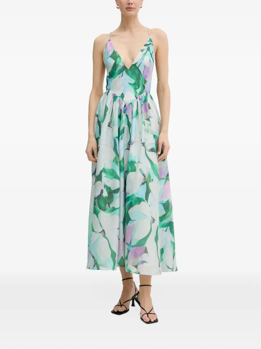 Bardot floral-print open-back midi dress Blauw