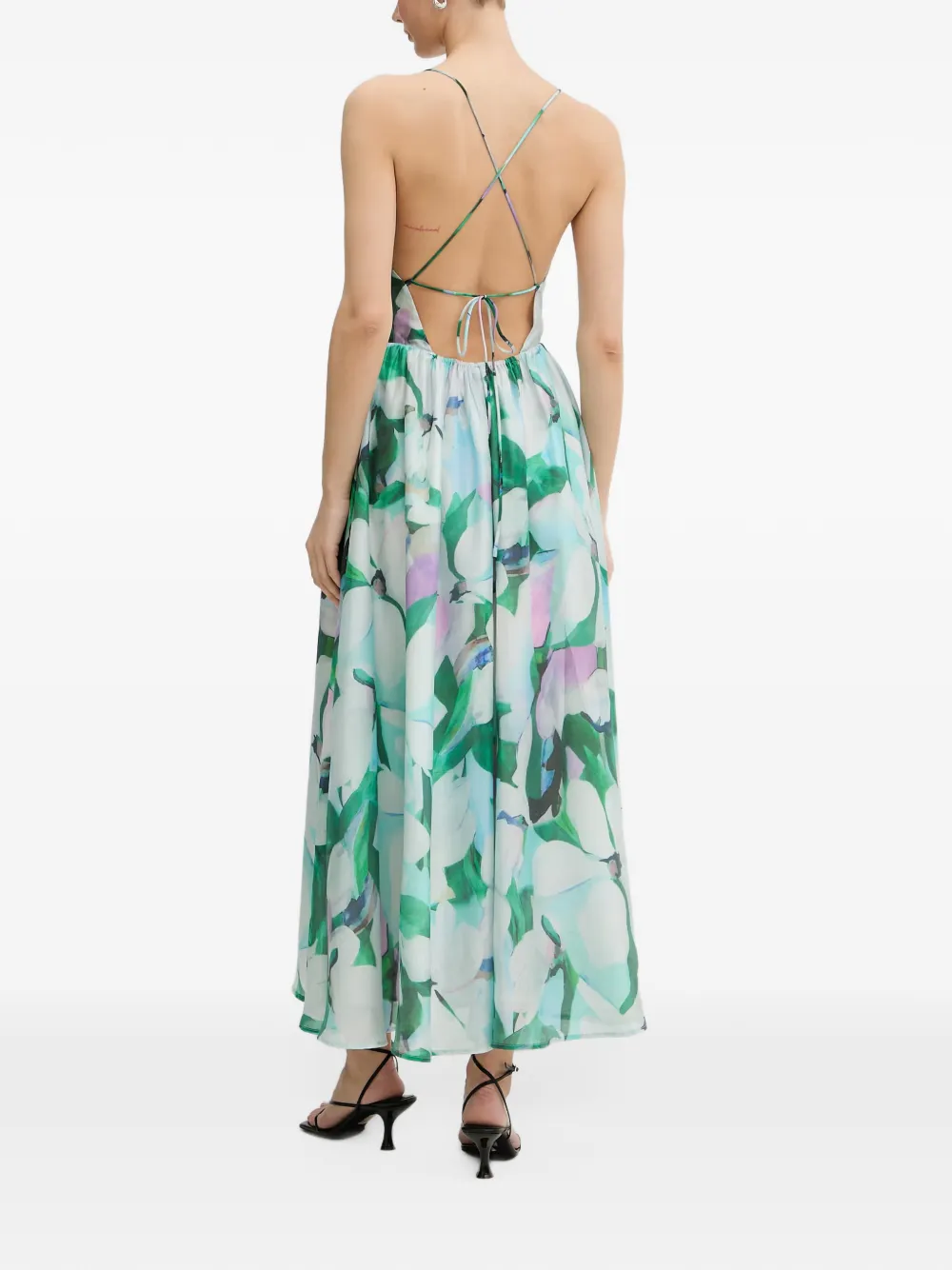Bardot floral-print open-back midi dress Blauw