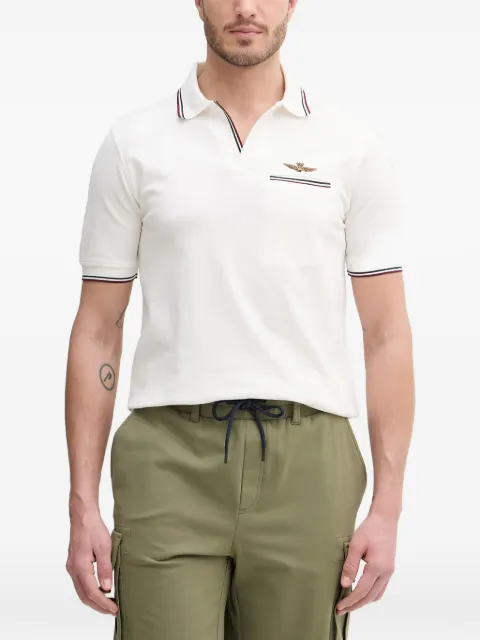 Aeronautica Militare logo-embroidered striped-trim polo shirt