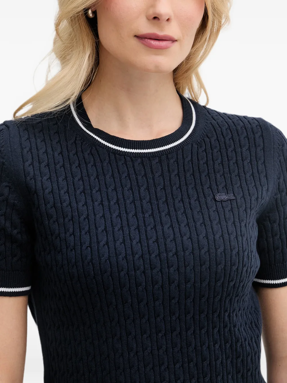 Lacoste Kabelgebreide trui met korte mouwen Blauw
