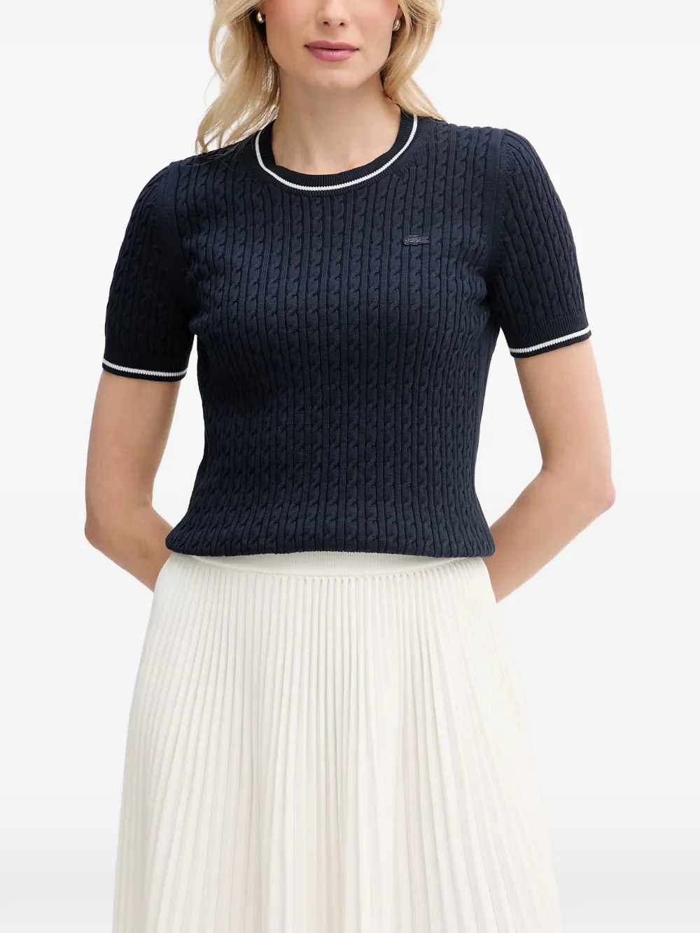 Lacoste cable-knit short-sleeve sweater - Blu