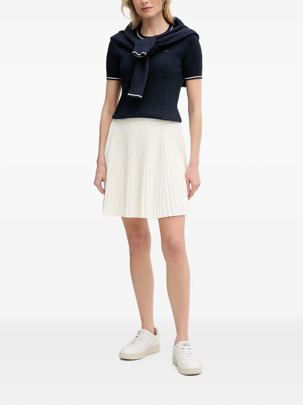 Lacoste Kabelgebreide trui met korte mouwen Blauw
