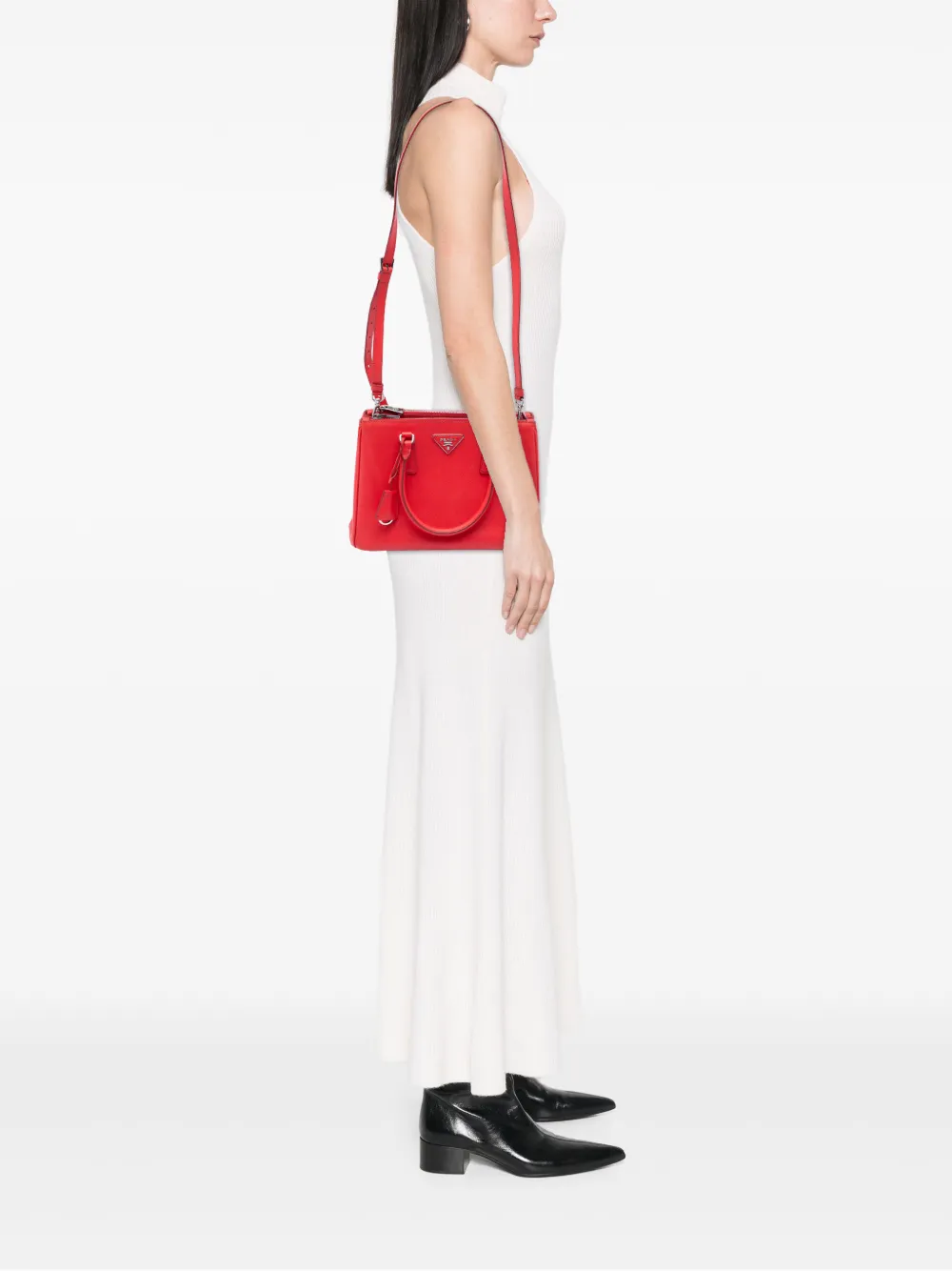  Prada Pre-owned Borsa A Tracolla Galleria Piccola In Pelle Saffiano Lux Con Doppia Zip 2010-2026 - Rosso 
