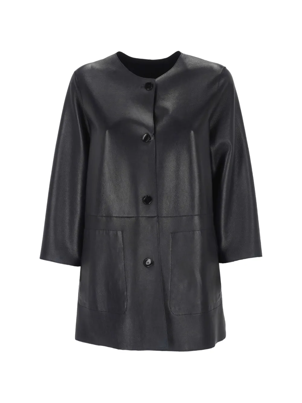 The Jackie Leathers button-fastening leather coat - Nero