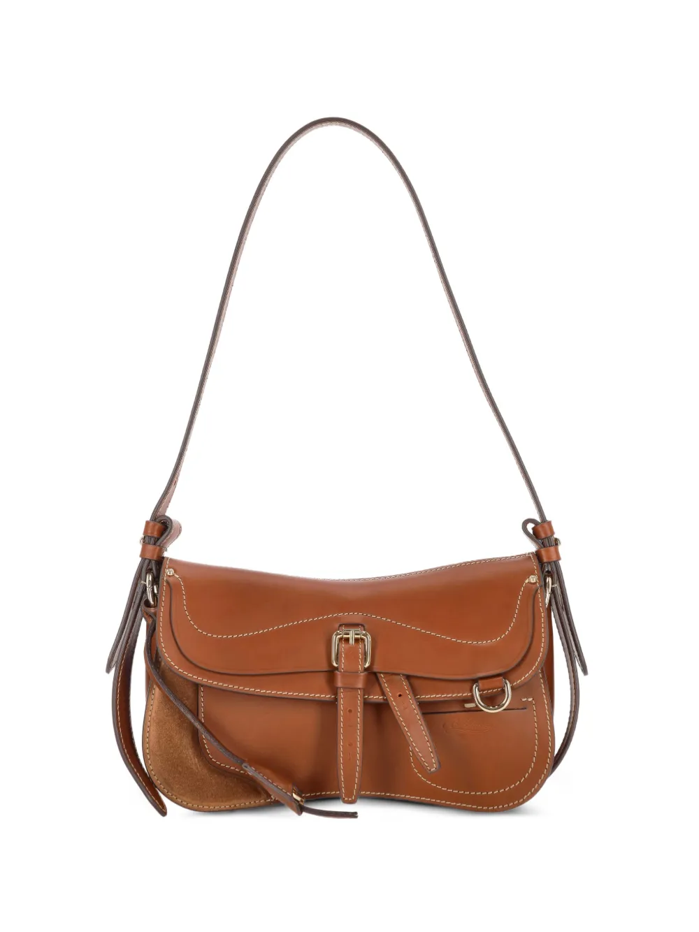 BOLDRINI buckle-fastening contrast-stitch shoulder bag - Marrone