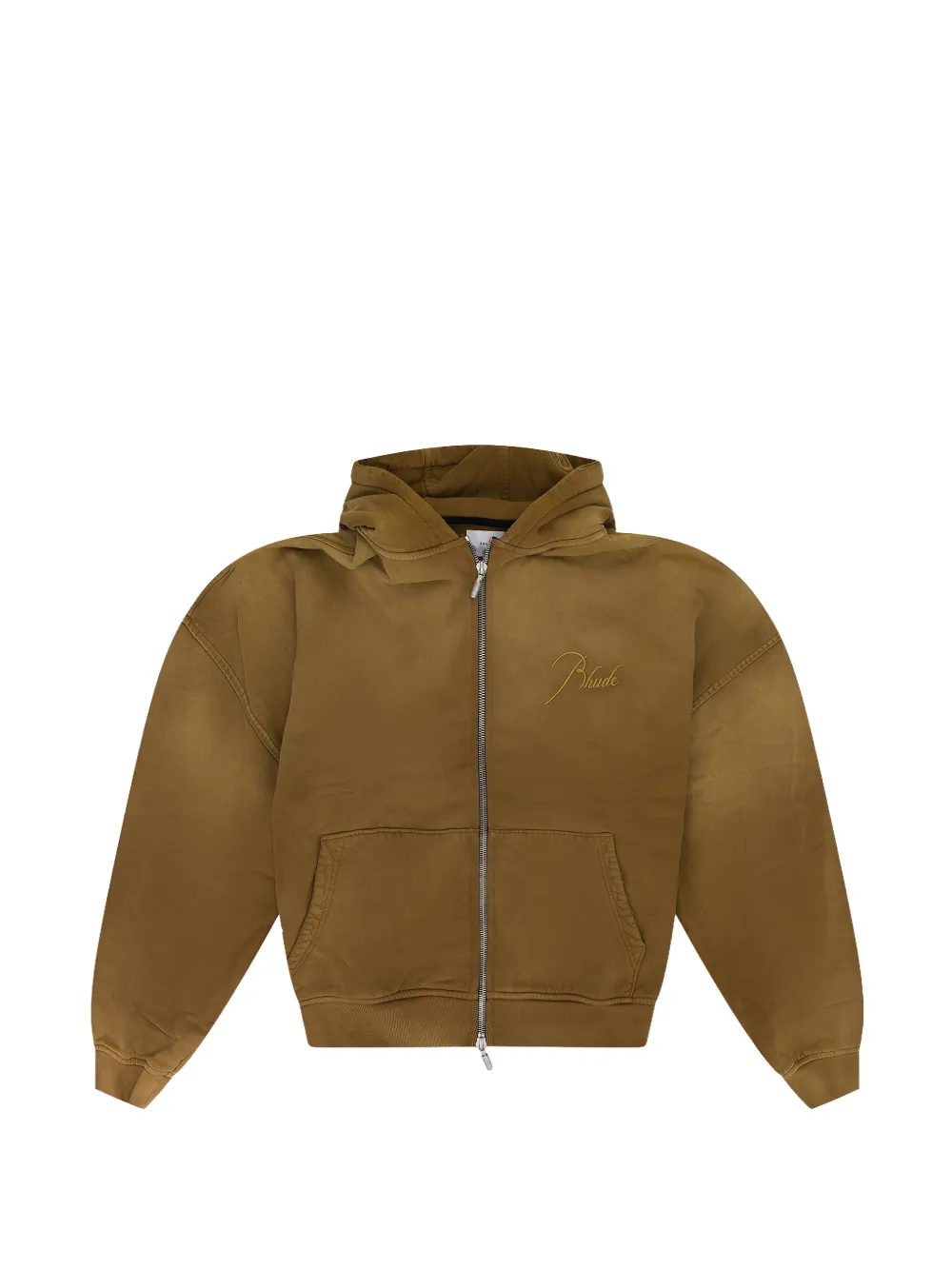 RHUDE embroidered-logo zip-up hoodie - Marrone