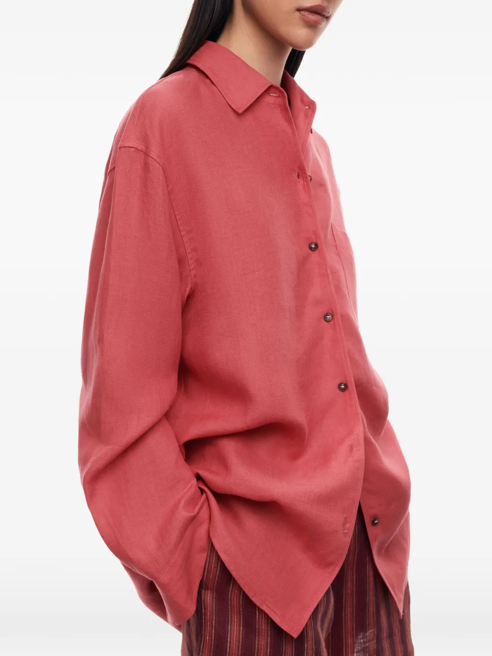 12 STOREEZ Linnen blouse met opgestikte zak Rood