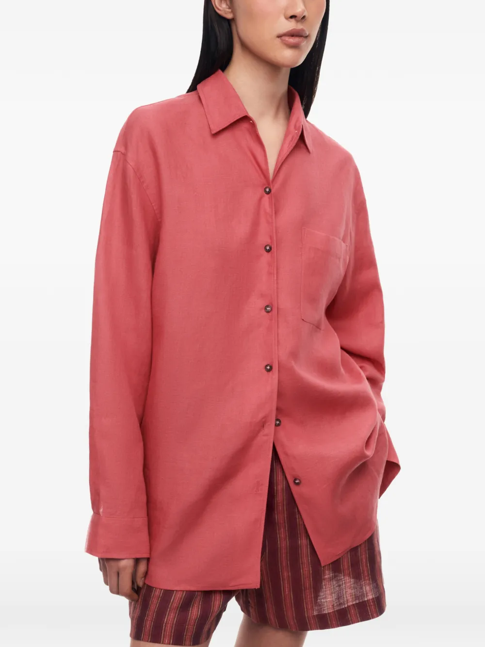 12 STOREEZ Linnen blouse met opgestikte zak Rood