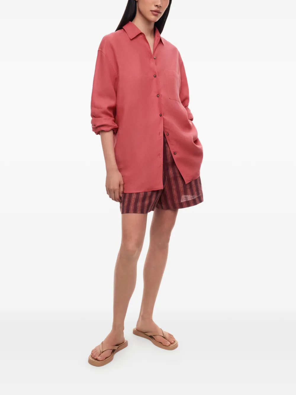 12 STOREEZ Linnen blouse met opgestikte zak Rood