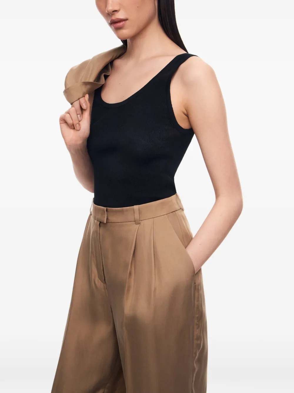 12 STOREEZ Lattice geribbelde tanktop Zwart