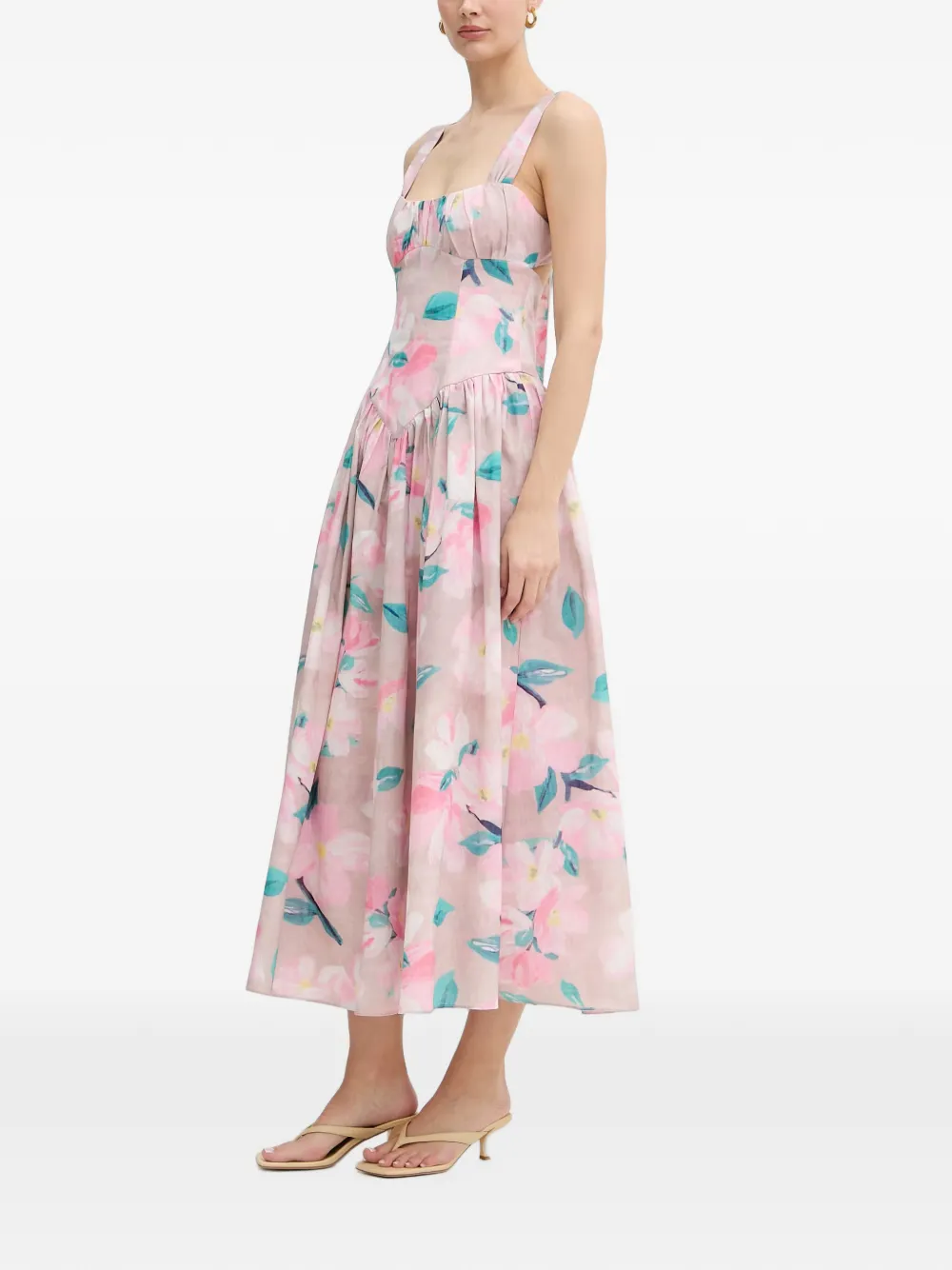 Bardot Cartia geplooide midi-jurk met bloemenprint Roze