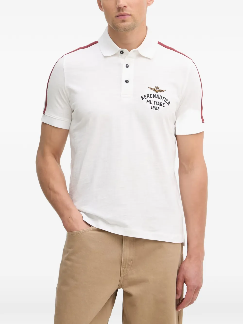 Aeronautica Militare logo-embroidered side-stripe Polo shirt - Weiß