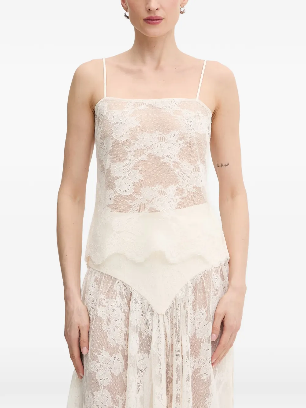 Bardot Hildie sheer lace spaghetti-strap sleeveless blouse - Toni neutri