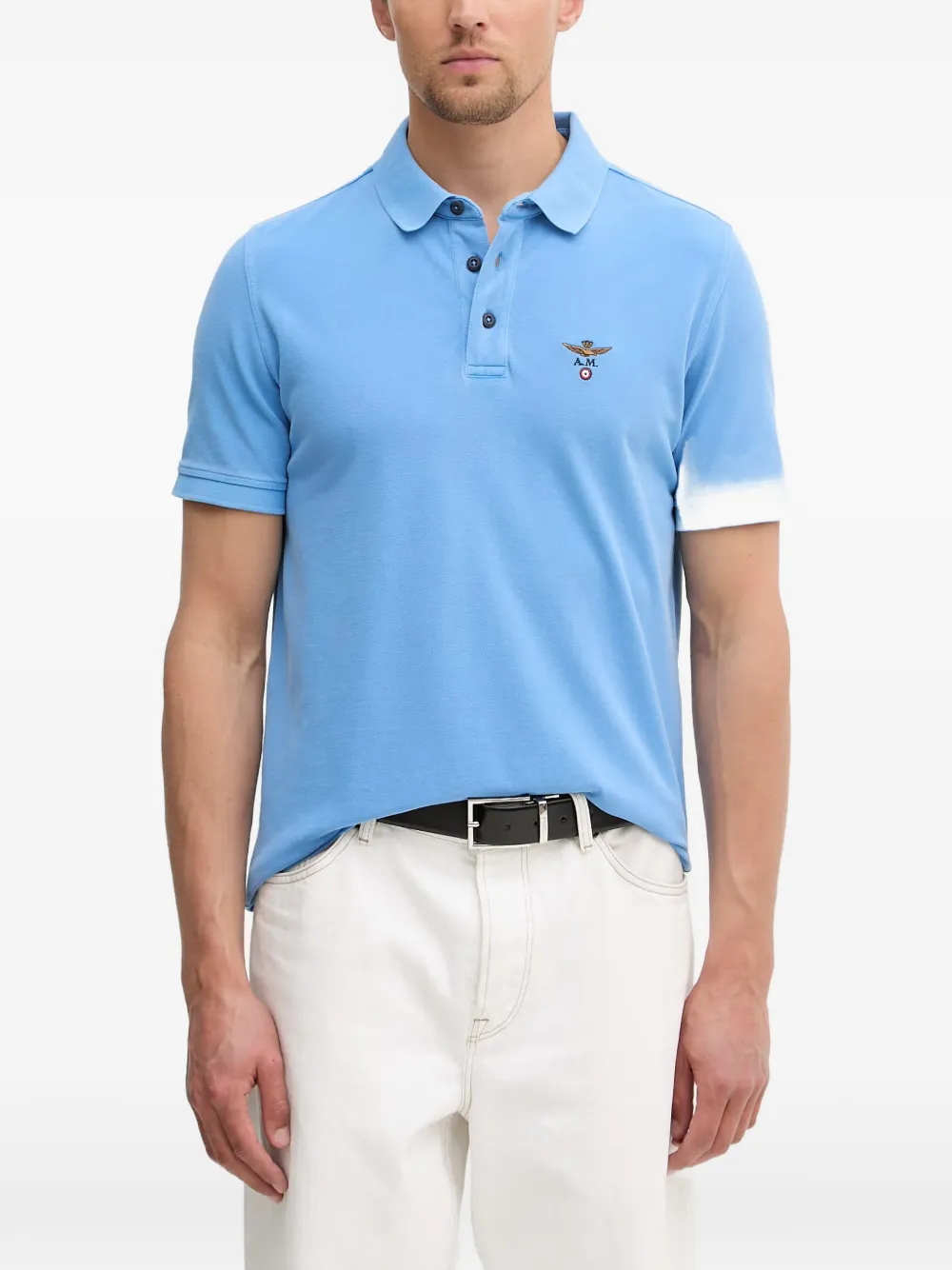 Aeronautica Militare logo-embroidered piqué polo shirt - Blu