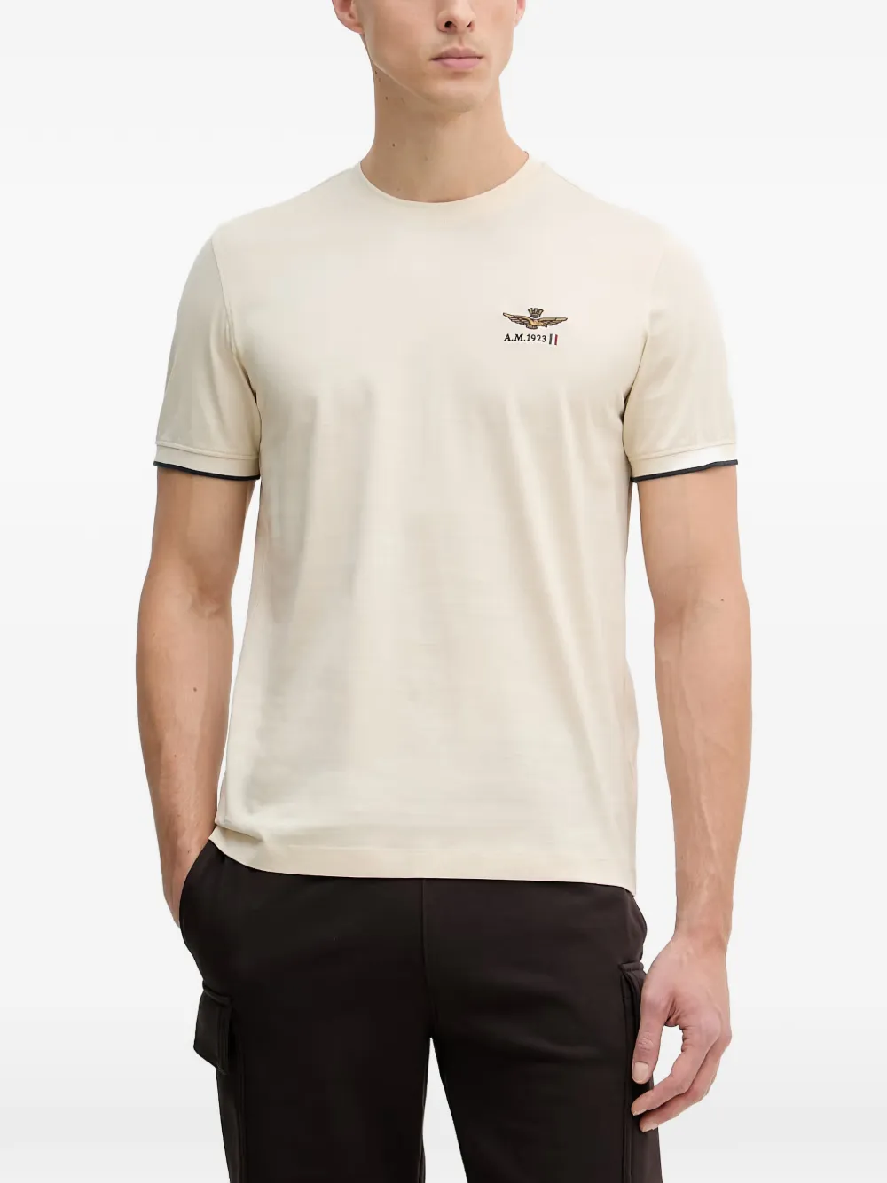 Aeronautica Militare logo-embroidered tipped-trim T-shirt - Toni neutri