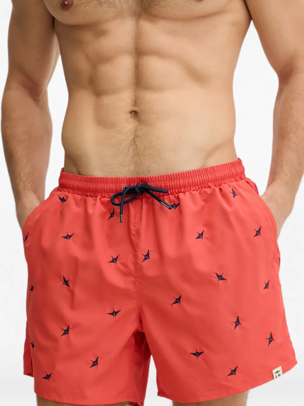 Aeronautica Militare embroidered-logo drawstring swim shorts - Rot