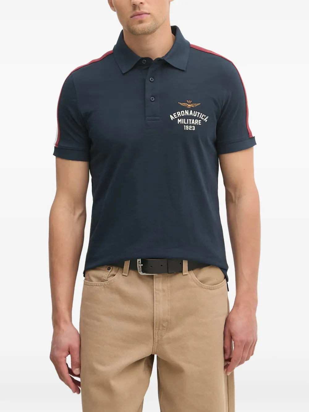 Aeronautica Militare logo-embroidered striped-sleeve polo shirt - Blu