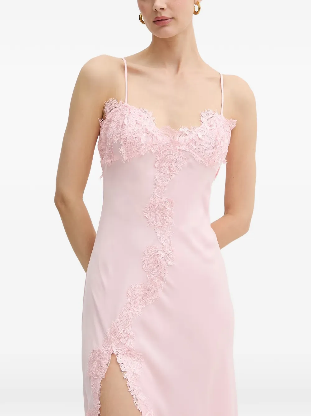 Bardot Alerie lace-trim side-slit maxi dress Roze
