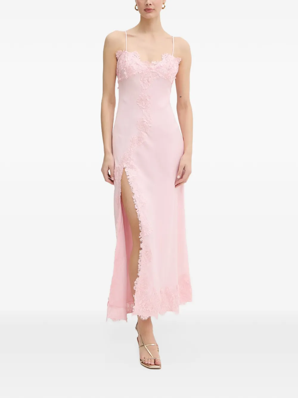 Bardot Alerie lace-trim side-slit maxi dress Roze