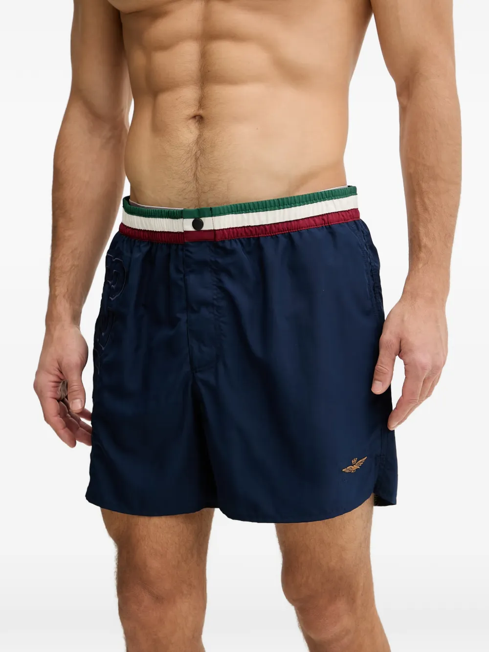 Aeronautica Militare logo-embroidered striped-waistband swim shorts - Blau