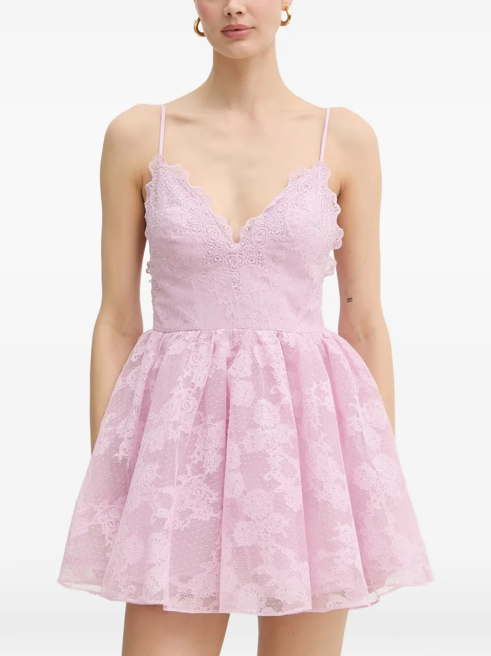 Bardot Orelia lace-overlaid flared mini dress